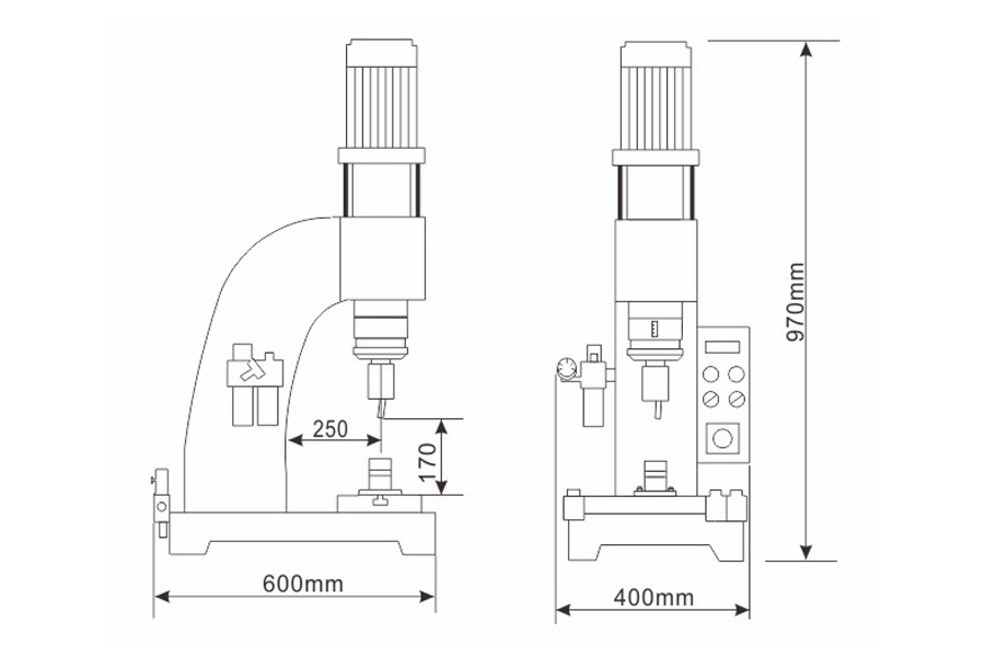 加寬型氣動(dòng)鉚接機(jī)結(jié)構(gòu)尺寸圖